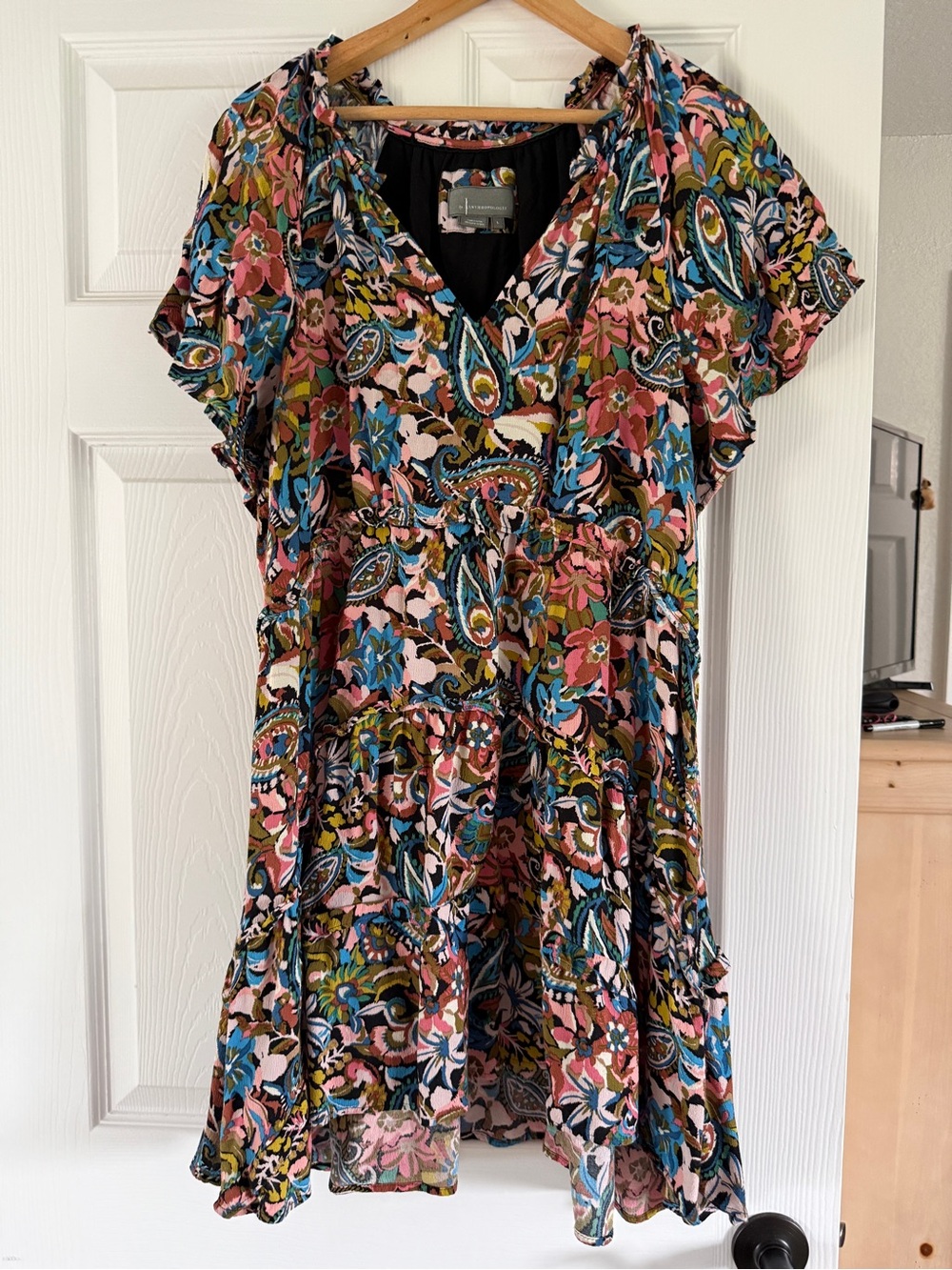 Floral Paisley V-Neck Tiered Short Sleeve Dress